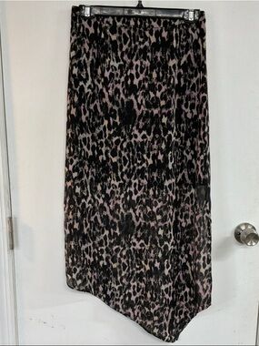 AllSaints Black and Pink Leopard Asymmetrical Skirt